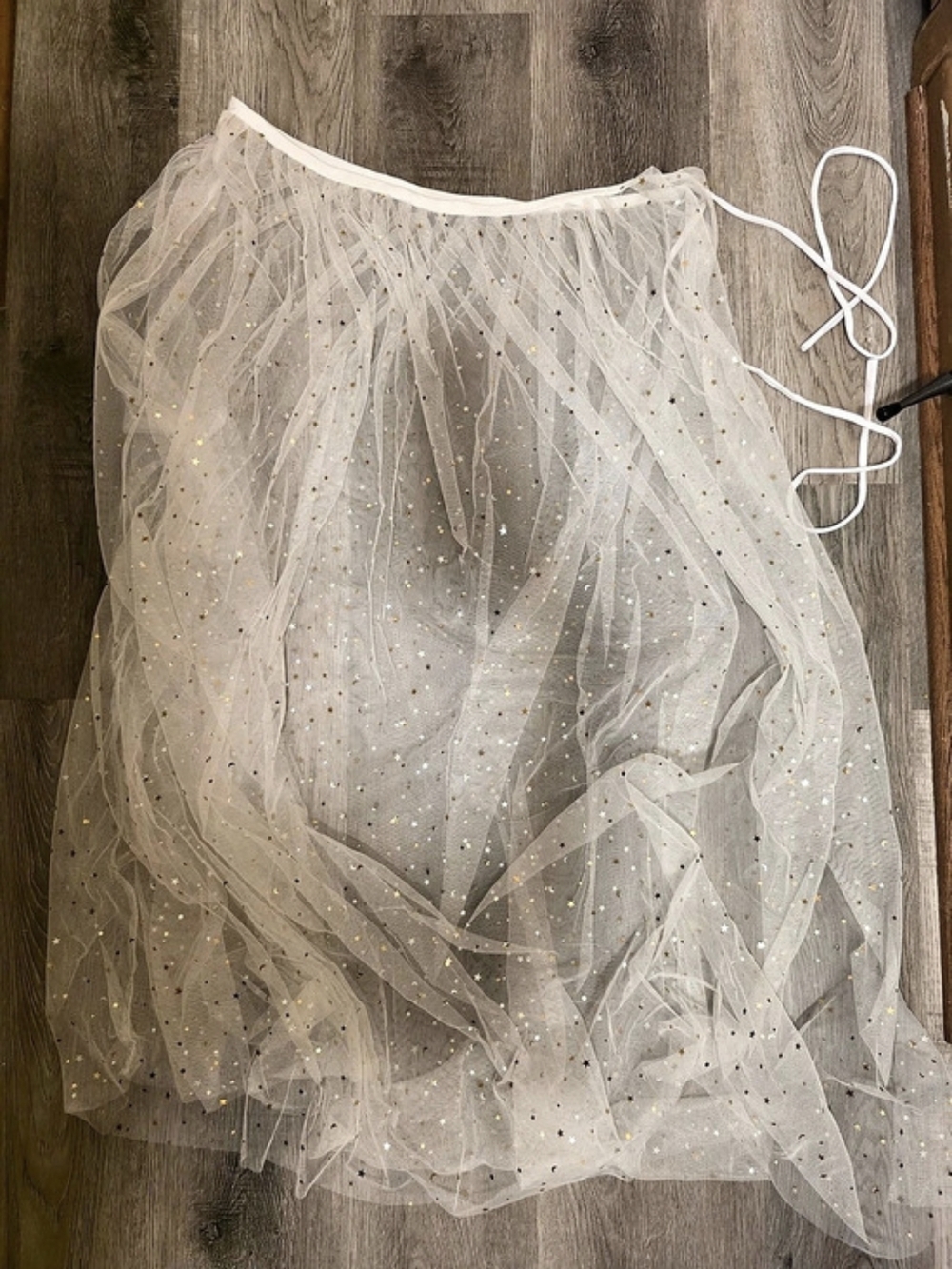 BRAND NEW White Moon & Stars Tulle Wrap Skirt Sheer Maxi Waist 42 great For Fest
